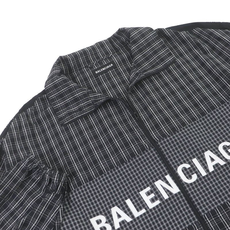 Balenciaga 19SS 571439 Logo Embroidery Oversized Poplin Check Shirt Blouson
