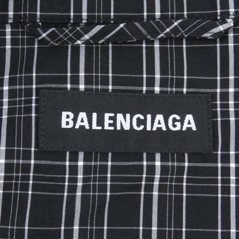 Balenciaga 19SS 571439 Logo Embroidery Oversized Poplin Check Shirt Blouson