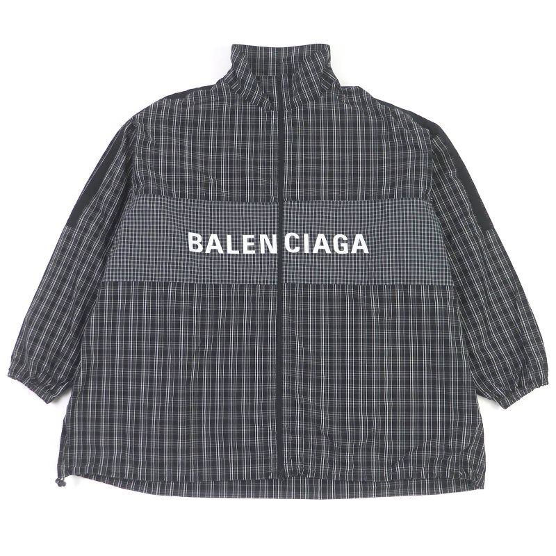 Balenciaga 19SS 571439 Logo Embroidery Oversized Poplin Check Shirt Blouson