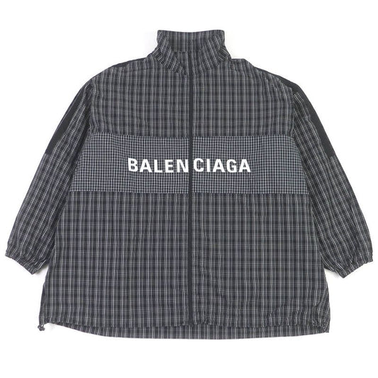Balenciaga 19SS 571439 Logo Embroidery Oversized Poplin Check Shirt Blouson