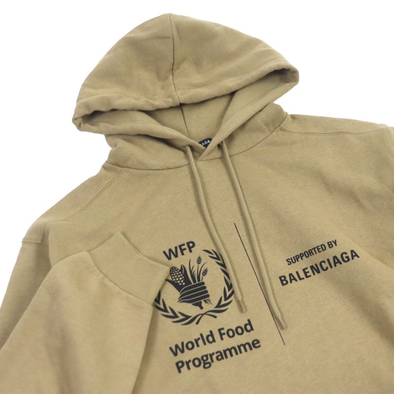 Balenciaga 22SS 600583 100% Cotton WFP Logo Print Pullover Hoodie Beige XS Made