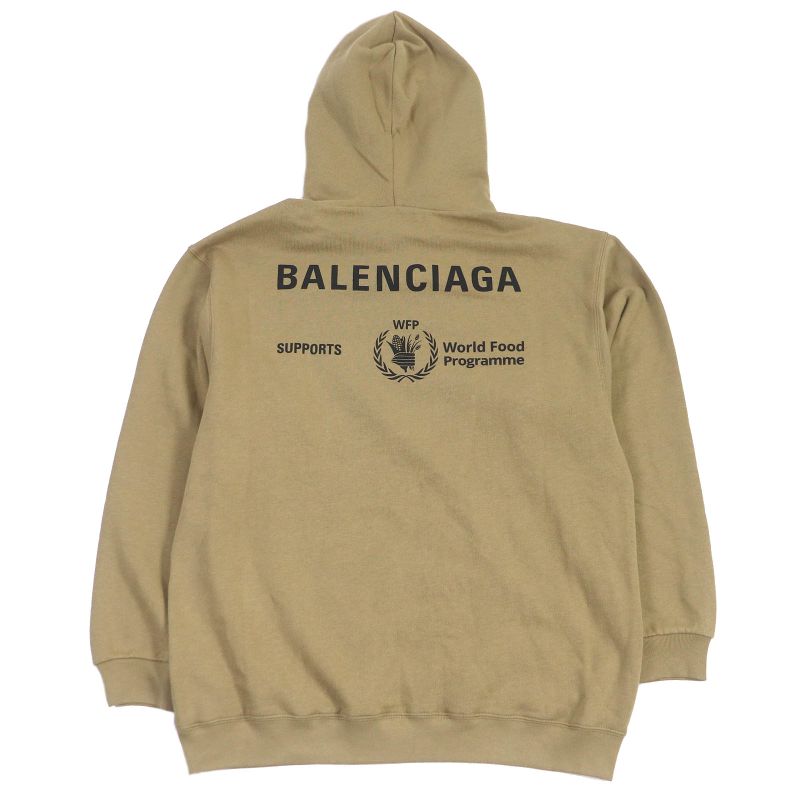 Balenciaga 22SS 600583 100% Cotton WFP Logo Print Pullover Hoodie Beige XS Made