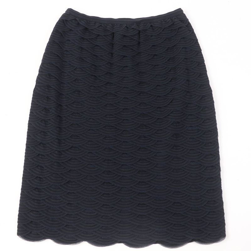CHANEL P41318k03035 Cotton Tight Skirt With Coco Mark Black Navy 38 Made In
