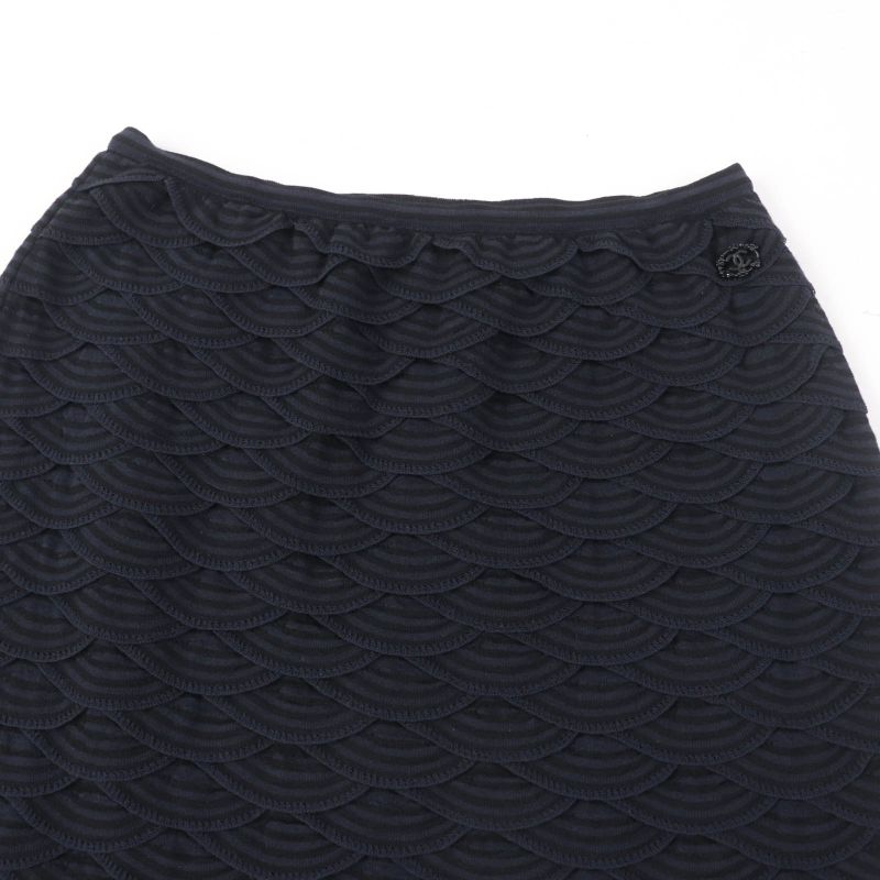 CHANEL P41318k03035 Cotton Tight Skirt With Coco Mark Black Navy 38 Made In
