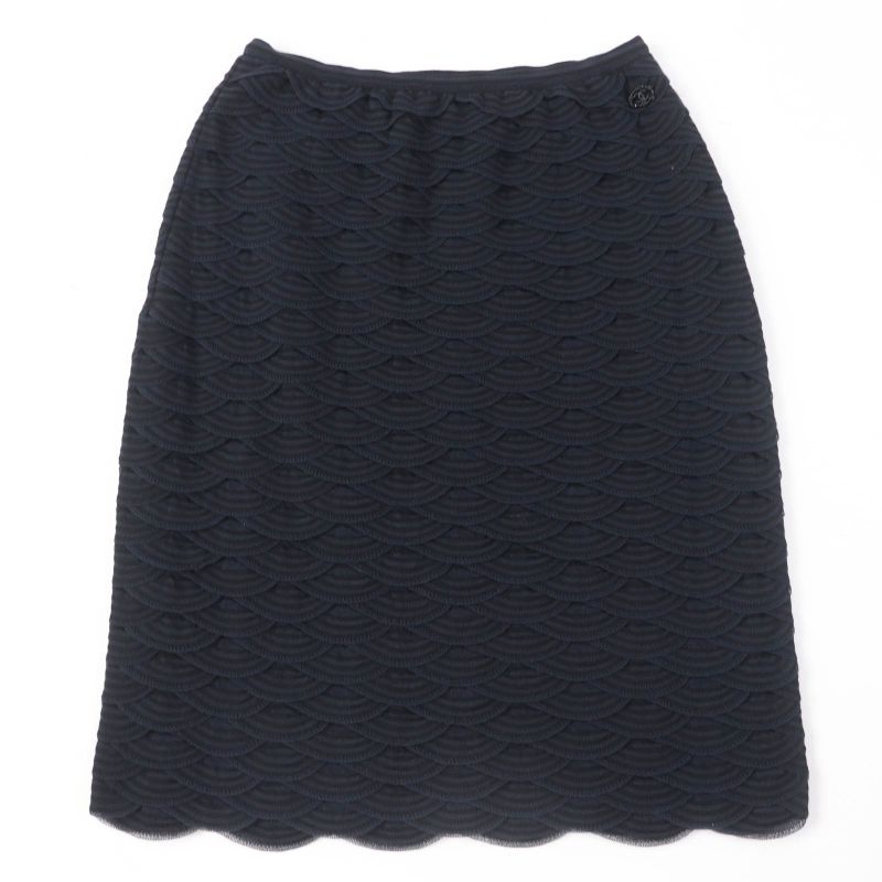 CHANEL P41318k03035 Cotton Tight Skirt With Coco Mark Black Navy 38 Made In