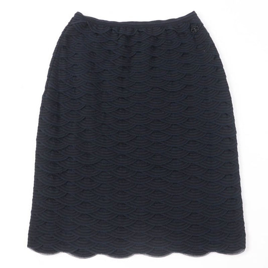 CHANEL P41318k03035 Cotton Tight Skirt With Coco Mark Black Navy 38 Made In