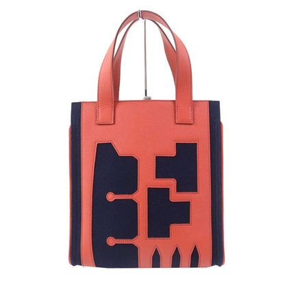 Hermes Petit H Petit Ashe Vaux Epson Felt Tote Bag Coral Pink Navy Storage