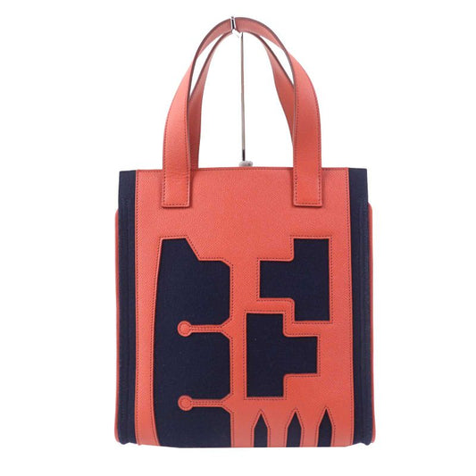 Hermes Petit H Petit Ashe Vaux Epson Felt Tote Bag Coral Pink Navy Storage