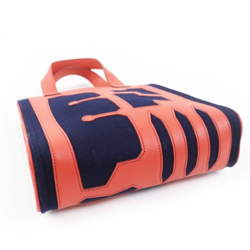 Hermes Petit H Petit Ashe Vaux Epson Felt Tote Bag Coral Pink Navy Storage