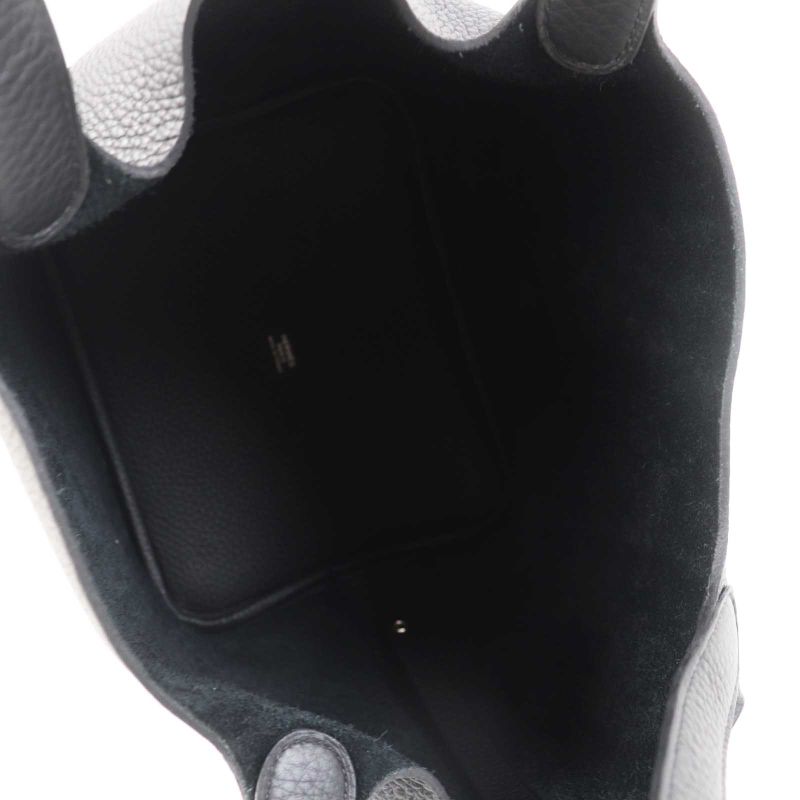 Hermes Picotin Lock MM 22 Silver Hardware Taurillon Clemence Handbag Black