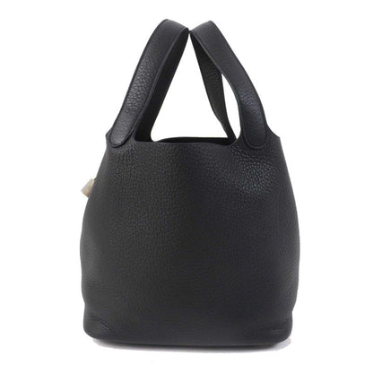 Hermes Picotin Lock MM 22 Silver Hardware Taurillon Clemence Handbag Black