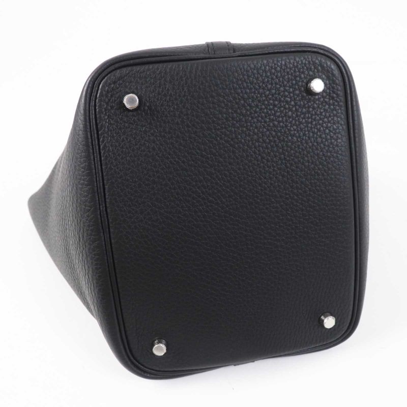 Hermes Picotin Lock MM 22 Silver Hardware Taurillon Clemence Handbag Black