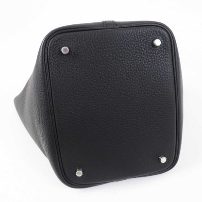 Hermes Picotin Lock MM 22 Silver Hardware Taurillon Clemence Handbag Black