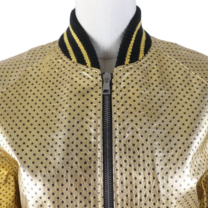 Gucci 19AW 519455 Lamb Skin Guccy Back Logo Bomber Jacket Gold 38 Made In Italy