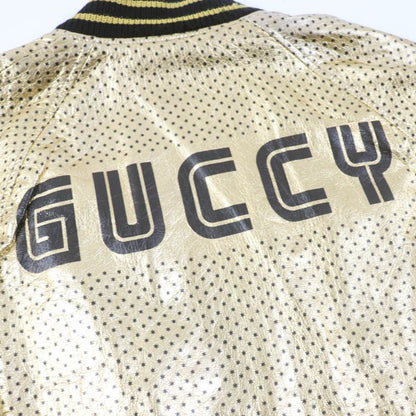 Gucci 19AW 519455 Lamb Skin Guccy Back Logo Bomber Jacket Gold 38 Made In Italy