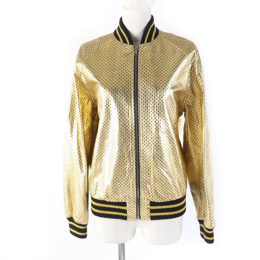 Gucci 19AW 519455 Lamb Skin Guccy Back Logo Bomber Jacket Gold 38 Made In Italy