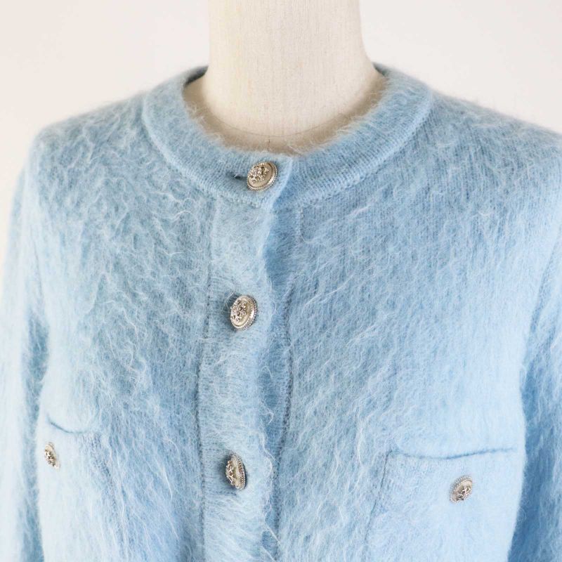 CHANEL P62193 19B Cashmere Alpaca Rhinestone Coco Button Shaggy Knit Cardigan