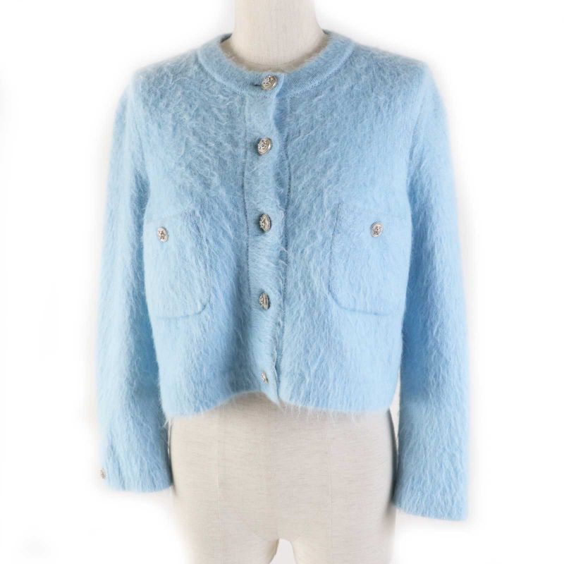 CHANEL P62193 19B Cashmere Alpaca Rhinestone Coco Button Shaggy Knit Cardigan