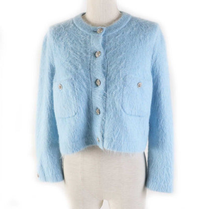 CHANEL P62193 19B Cashmere Alpaca Rhinestone Coco Button Shaggy Knit Cardigan