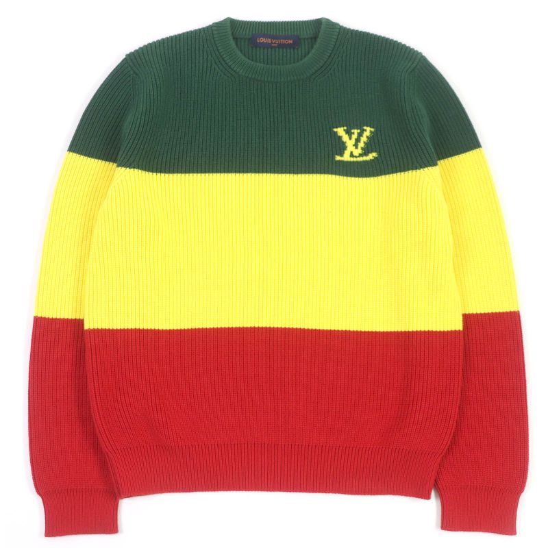 Louis Vuitton 21SS Jamaican Stripe Pullover LV Logo Long Sleeve Knit Sweater
