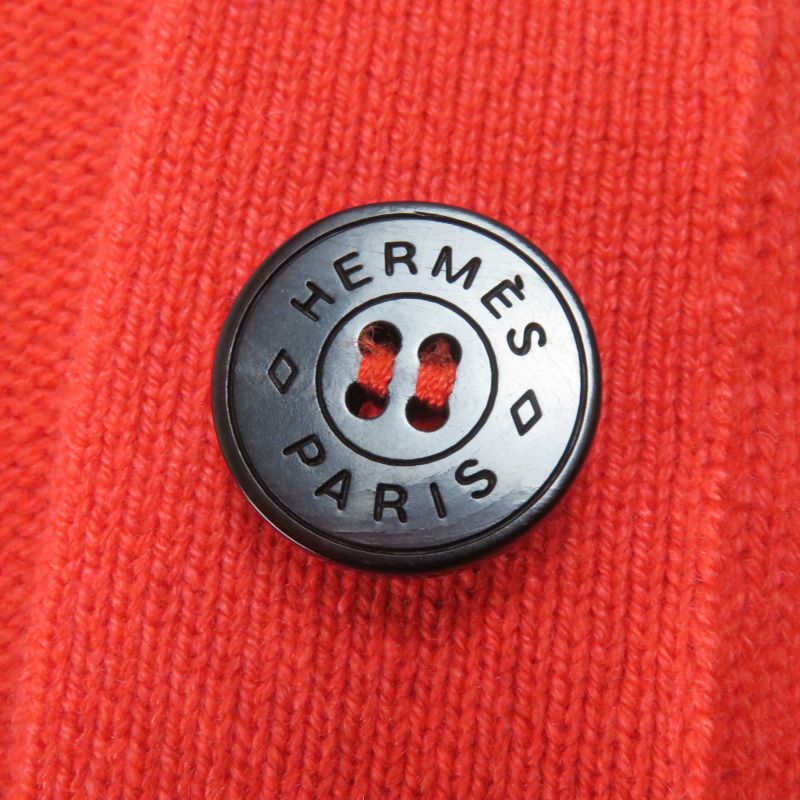 Hermes 20AW 100% Cashmere Serie Buttons Long Length Knitted Cardigan Orange 34