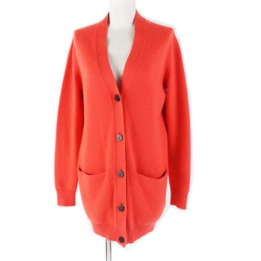 Hermes 20AW 100% Cashmere Serie Buttons Long Length Knitted Cardigan Orange 34