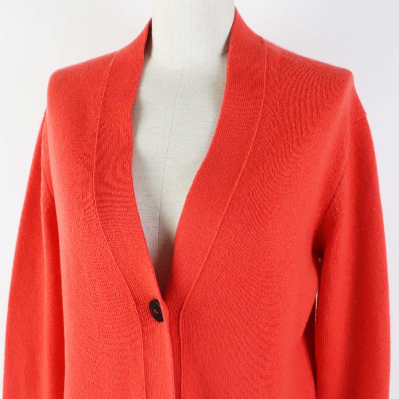 Hermes 20AW 100% Cashmere Serie Buttons Long Length Knitted Cardigan Orange 34