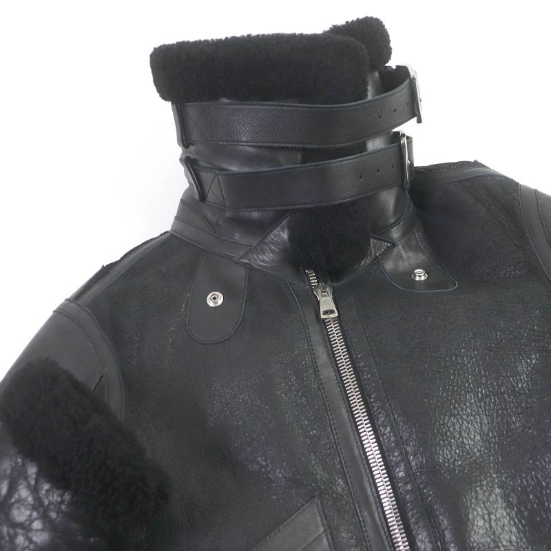 Balenciaga 17AW 436548 Bombardier Shearling Jacket Sheepskin Collar Logo