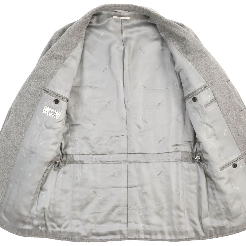 Hermes 2018 100% Wool Full Logo Lining Single Tailored Jacket With Padding Gray