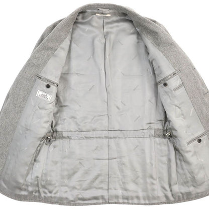 Hermes 2018 100% Wool Full Logo Lining Single Tailored Jacket With Padding Gray