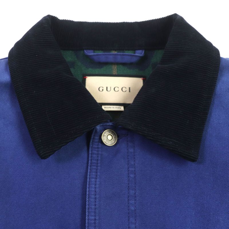  Gucci 2022 709636 Xdb39 Collar Corduroy Lined Gg/checked Padded Blouson