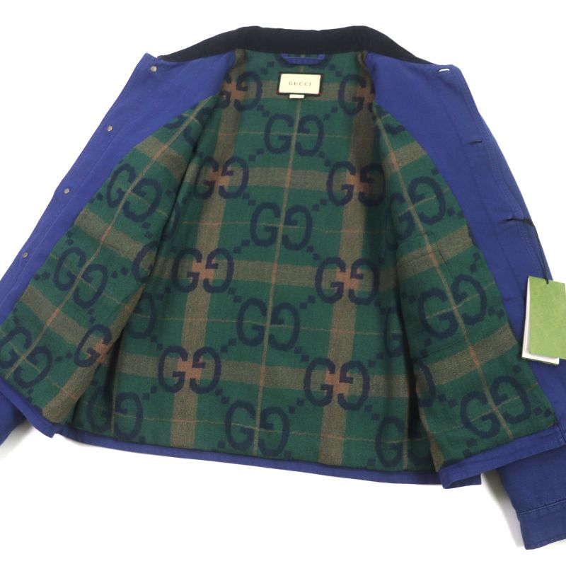  Gucci 2022 709636 Xdb39 Collar Corduroy Lined Gg/checked Padded Blouson