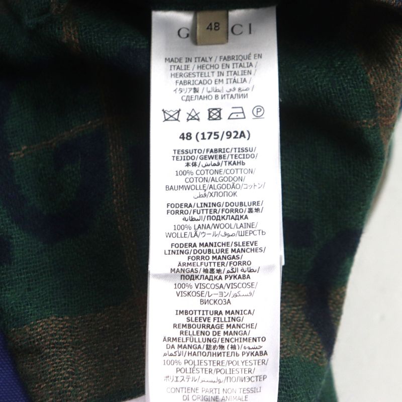  Gucci 2022 709636 Xdb39 Collar Corduroy Lined Gg/checked Padded Blouson