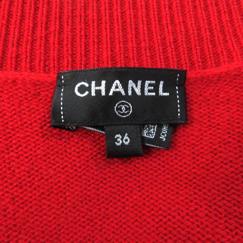 CHANEL P74231 100% Cashmere Coco Mark V-neck Long Sleeved Cardigan With Bijoux