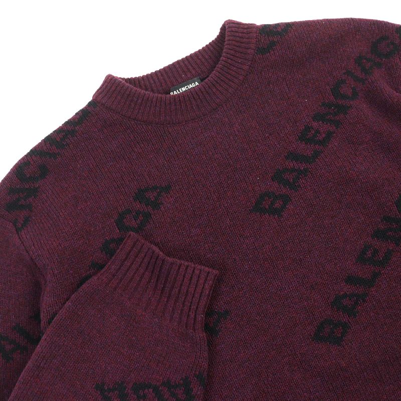 Balenciaga 534493 ALL OVER LOGO Wool Round Neck Long Sleeve Knit Sweater