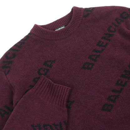 Balenciaga 534493 ALL OVER LOGO Wool Round Neck Long Sleeve Knit Sweater