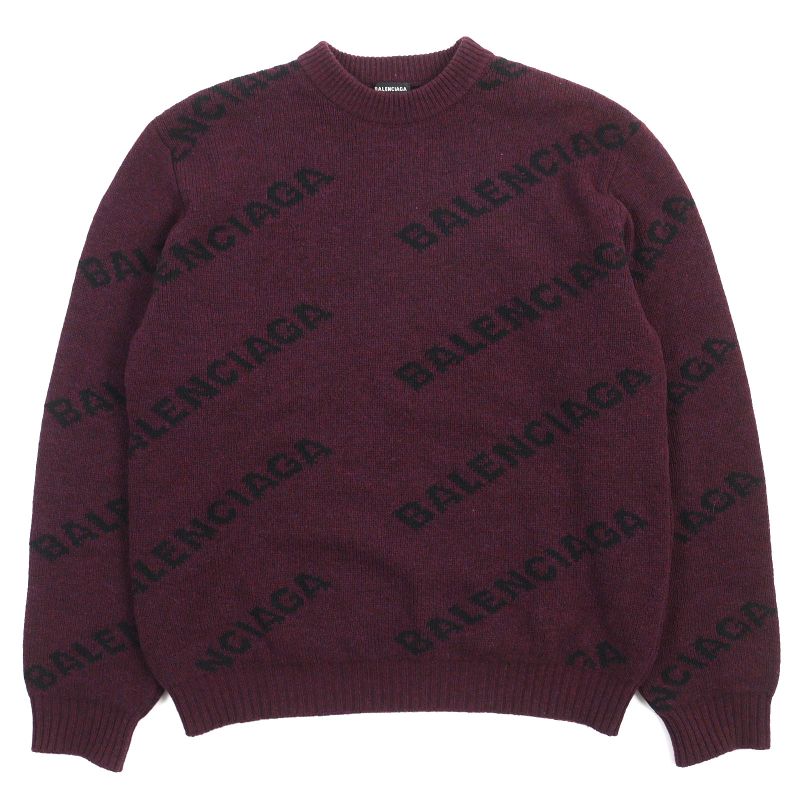 Balenciaga 534493 ALL OVER LOGO Wool Round Neck Long Sleeve Knit Sweater