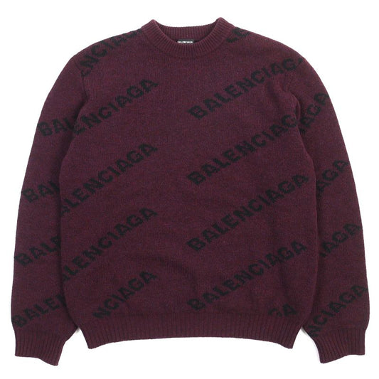Balenciaga 534493 ALL OVER LOGO Wool Round Neck Long Sleeve Knit Sweater