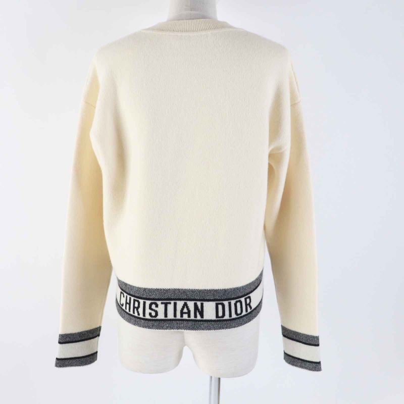 Christian DIOR 014s55am042 Cashmere Long Sleeve Knit Pullover With Logo Ivory