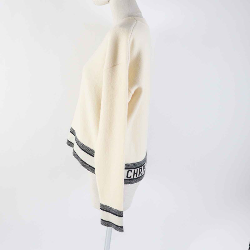 Christian DIOR 014s55am042 Cashmere Long Sleeve Knit Pullover With Logo Ivory