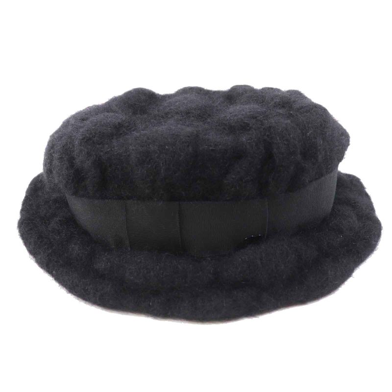 CHANEL Mohair Hat With Coco Mark Black M Made In France Ladies