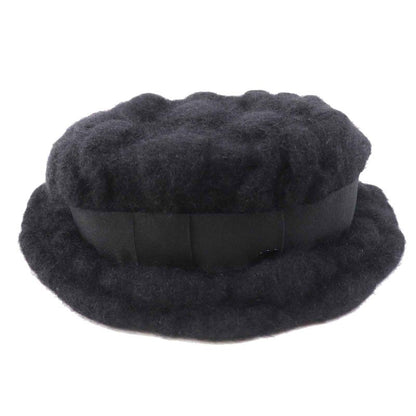 CHANEL Mohair Hat With Coco Mark Black M Made In France Ladies