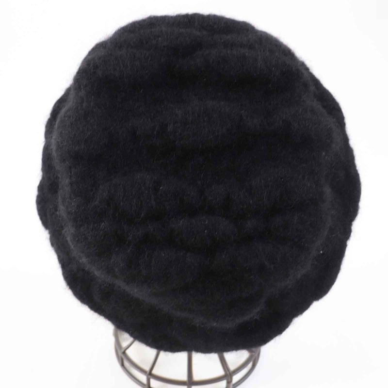 CHANEL Mohair Hat With Coco Mark Black M Made In France Ladies