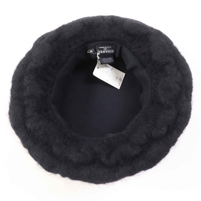 CHANEL Mohair Hat With Coco Mark Black M Made In France Ladies