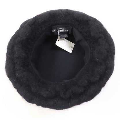 CHANEL Mohair Hat With Coco Mark Black M Made In France Ladies