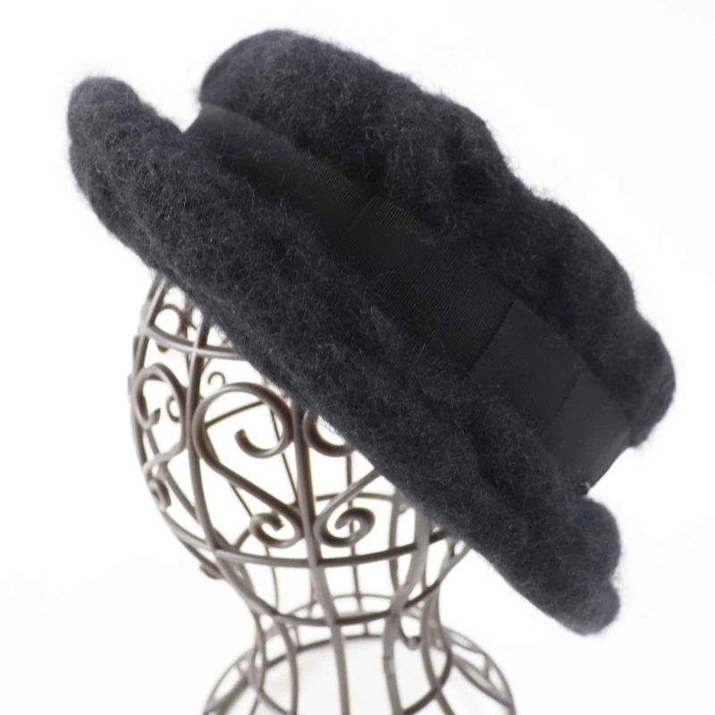CHANEL Mohair Hat With Coco Mark Black M Made In France Ladies