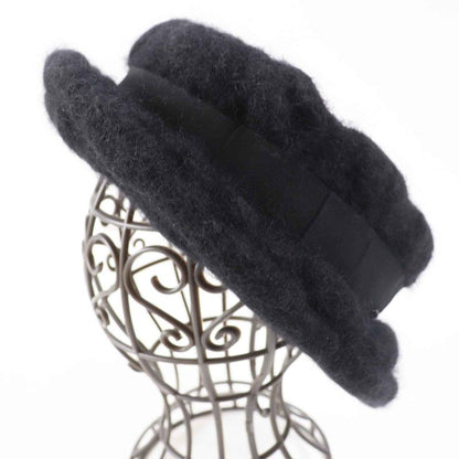 CHANEL Mohair Hat With Coco Mark Black M Made In France Ladies