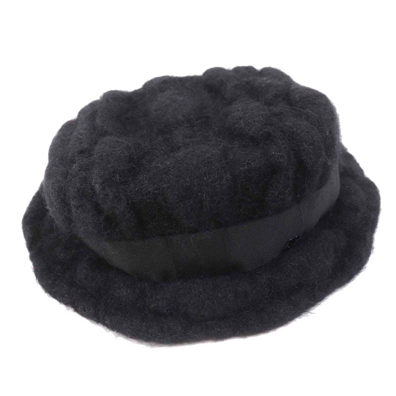 CHANEL Mohair Hat With Coco Mark Black M Made In France Ladies