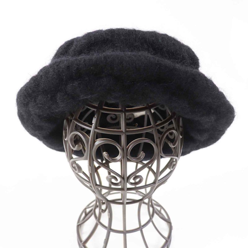 CHANEL Mohair Hat With Coco Mark Black M Made In France Ladies