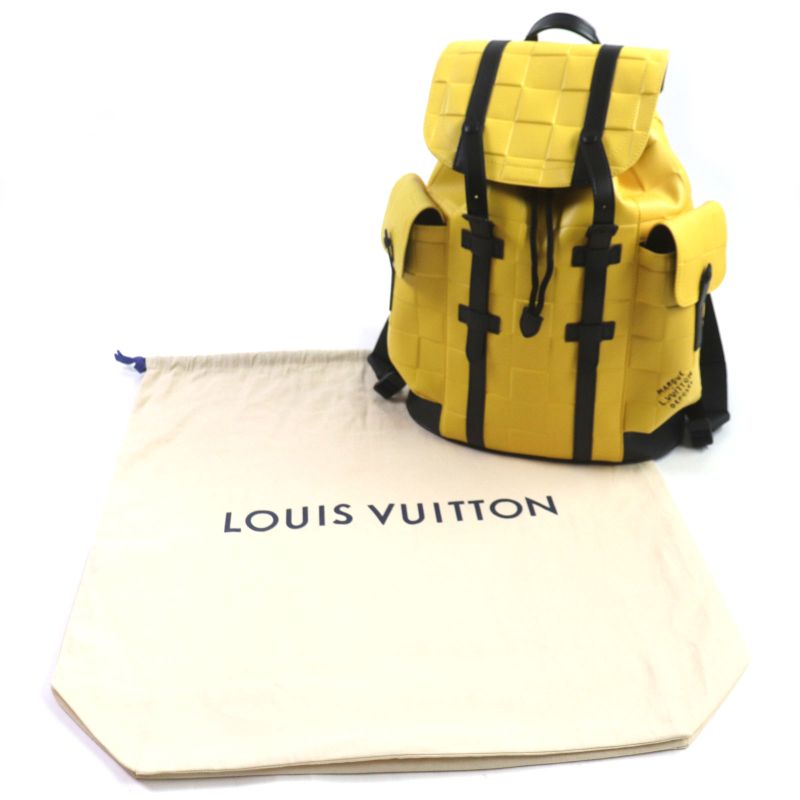 Louis Vuitton M25016 Damier Scuba Christopher MM Leather Backpack Yellow Black